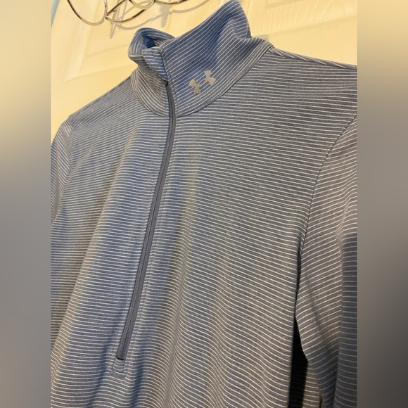 Under Armour Women's Heat Gear 1/4 Zip Pullover Loose Blue Striped Size Small - Picture 3 of 7